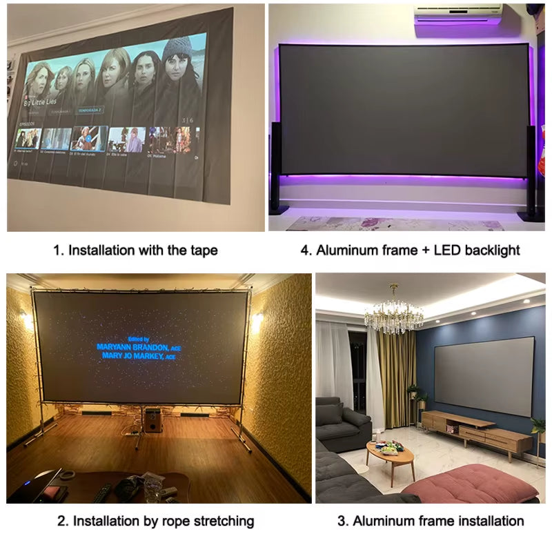 Simple Portable Projector Screen anti Light Reflective Fabric Cloth for Home Outdoor Office HD 3D 4K Curtain Increase Brightness